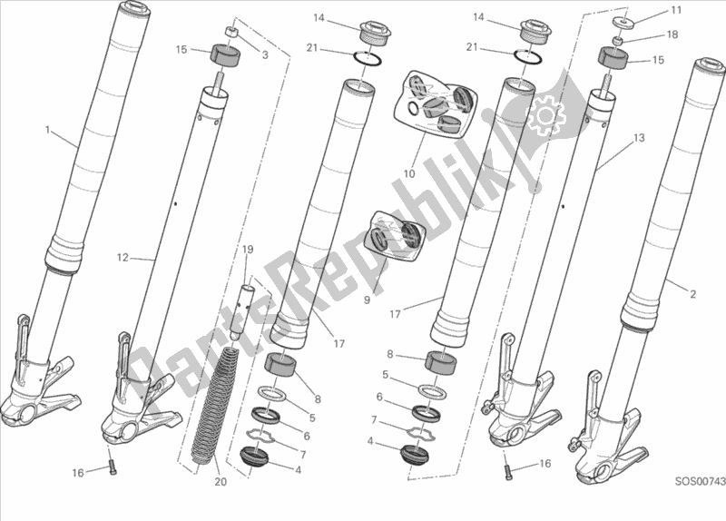 Alle onderdelen voor de Voorvork van de Ducati Monster 821 Dark 2016